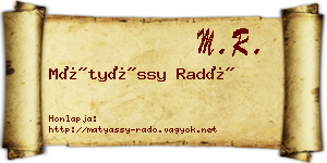 Mátyássy Radó névjegykártya
